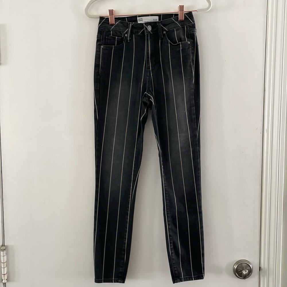 RSQ Pinstripe Black Gray High Rise Ankle Skinny Jeans | 0 W24